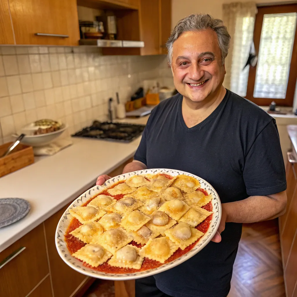 Michael showing off his freshly made ravioli